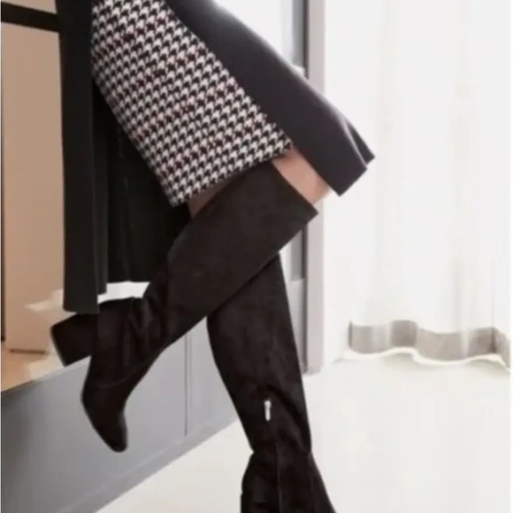 Sam Edelman • Thora Knee Boots black suede leather tall block heel almond toe - Picture 2 of 10